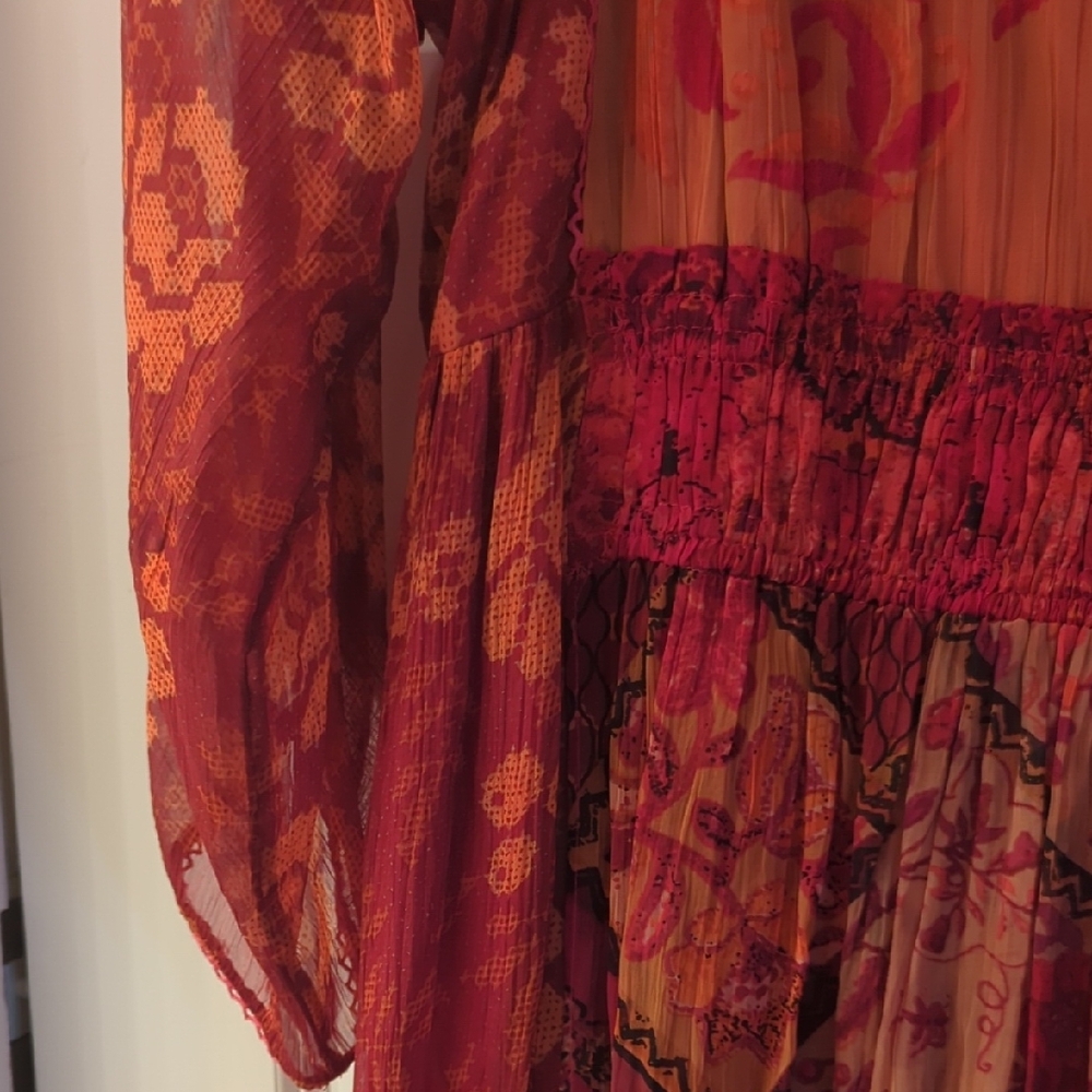 Soft Surroundings Red and Orange Floral Long Sleeve Midi Dress - Picture 3 of 6